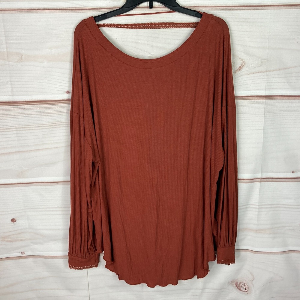 Free People Top Womens M Brown Shimmy Shake Knit Blouse Low Back Tunic Relaxed
